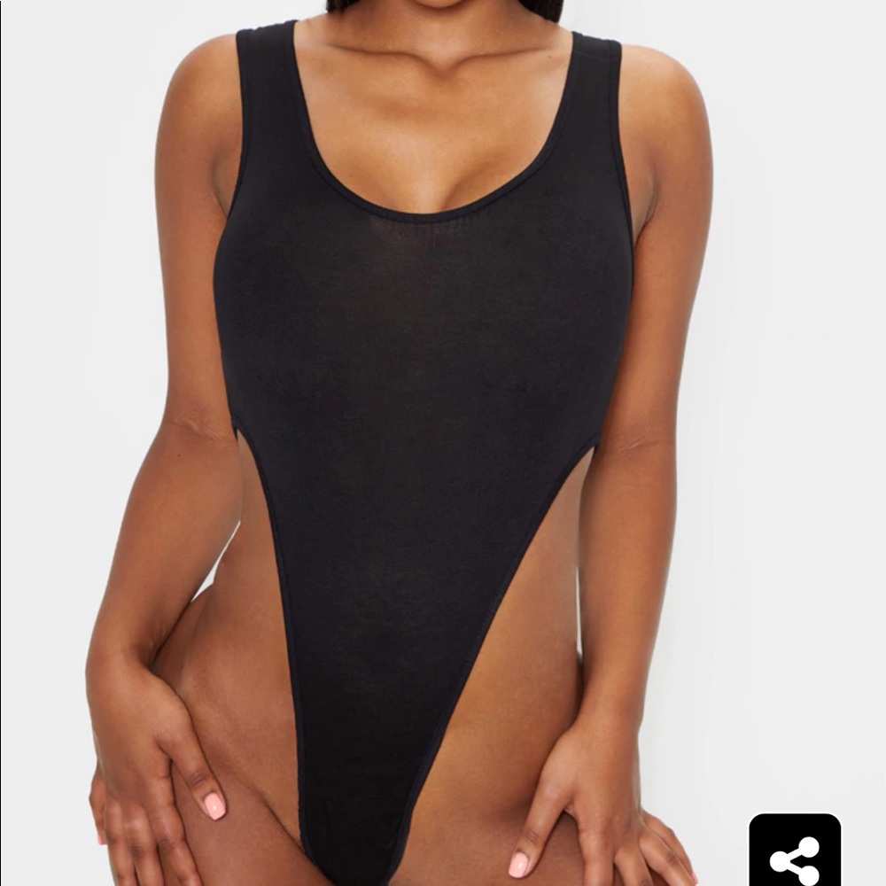 Black PrettyLittleThing Scoop-Neck High Leg Bodysuit